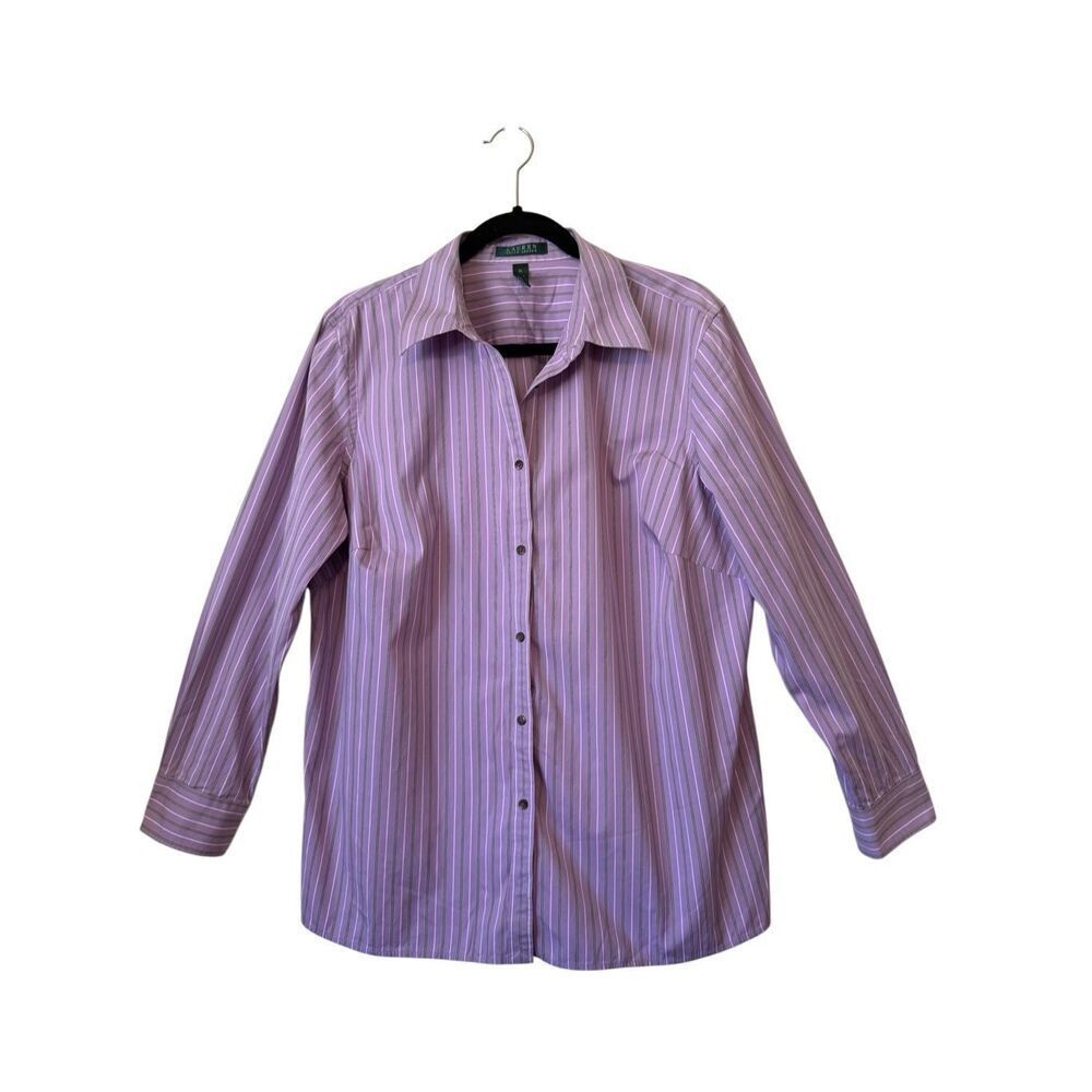 Lauren Ralph Lauren Button Up Shirt Purple Green & White Sz 1X Old Money, Preppy
